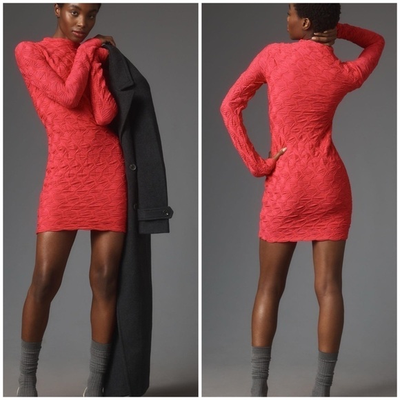 Maeve Long-Sleeve Scrunch Textured Mini Dress in Rose Size XS NWT - Picture 1 of 9